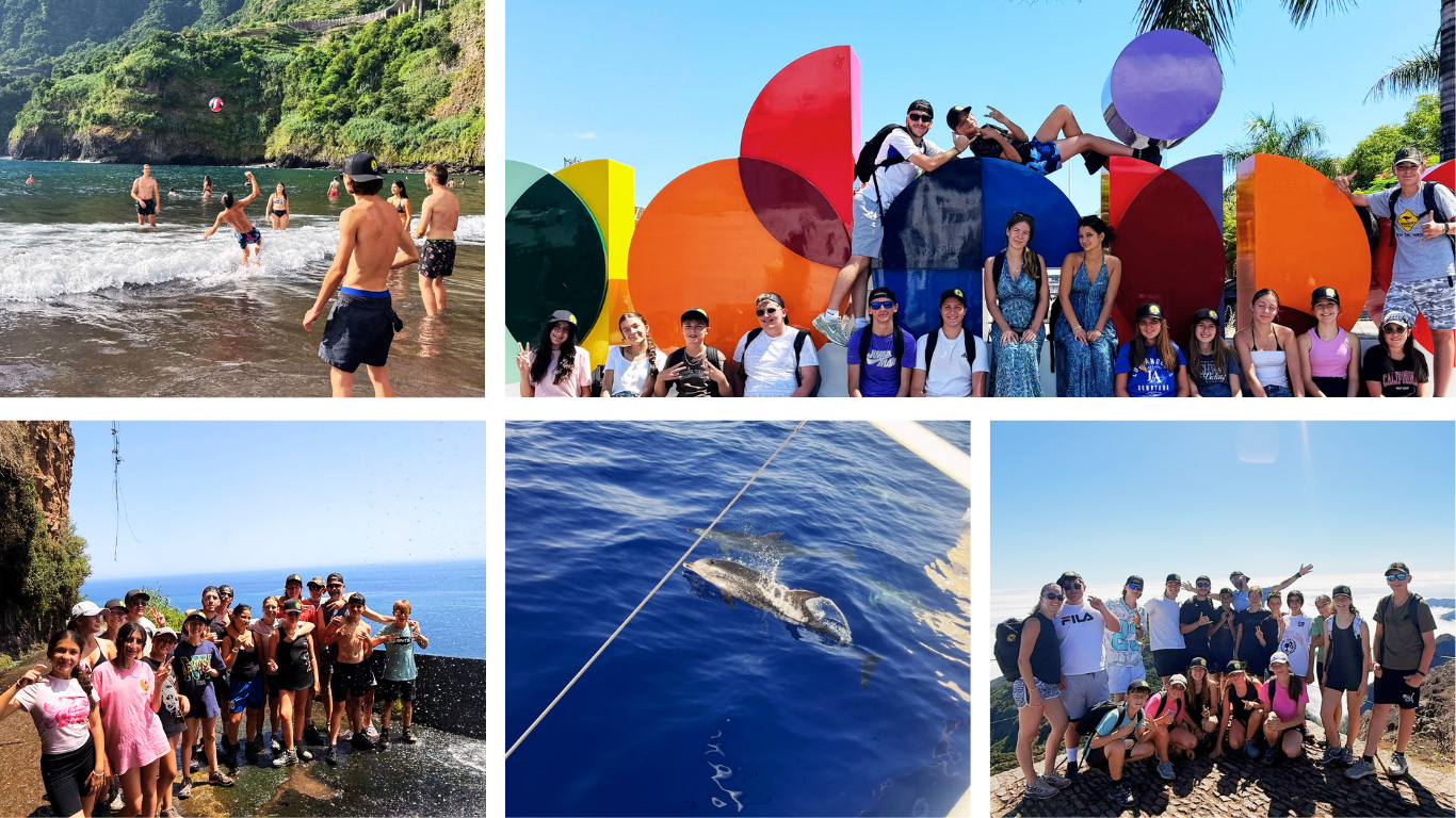 Photos présentant le séjour à Madère. On peut voir les jeunes jouer au ballon sur la plage do Seixal par exemple.