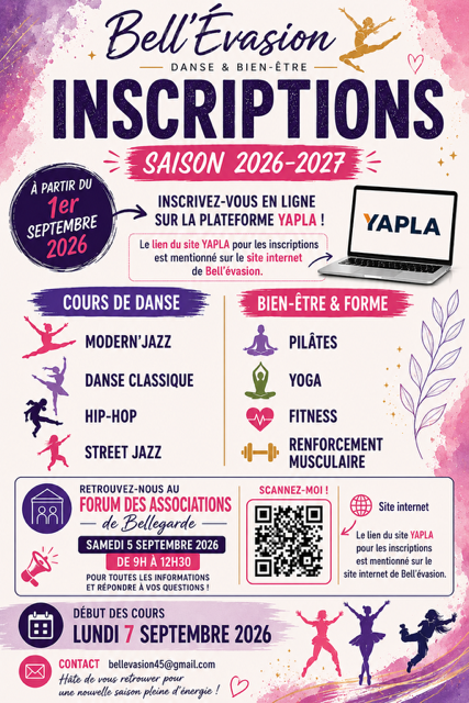 Affiche inscription cours de danse Bell'Évasion Bellegarde
