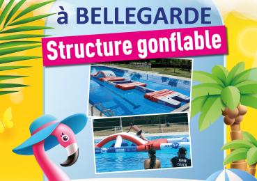 Affiche présentant la structure gonfable de la piscine avec les horaires