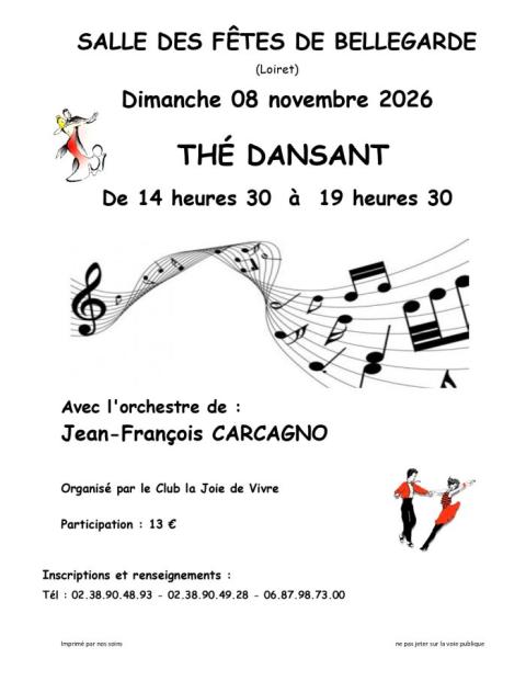 Affiche thé dansant, Jean-François Carcagno, dimanche 8 novembre