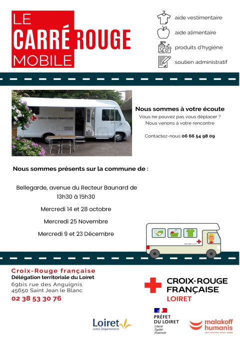 Affiche Carré Rouge Mobile pour des aides alimentaires et vestimentaires